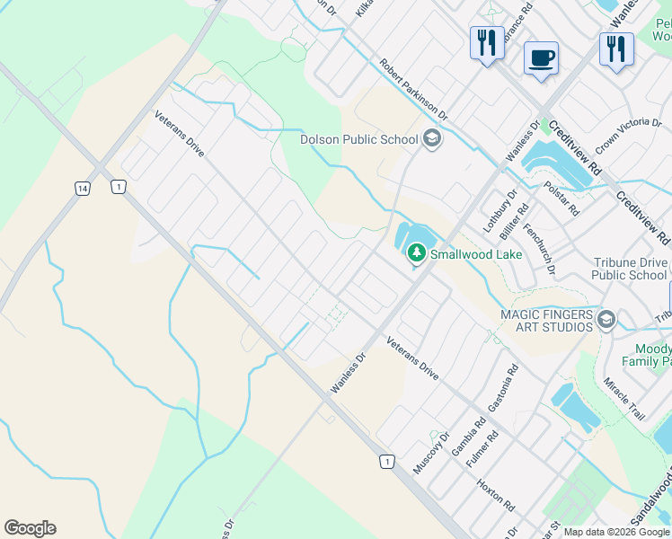 map of restaurants, bars, coffee shops, grocery stores, and more near in Brampton