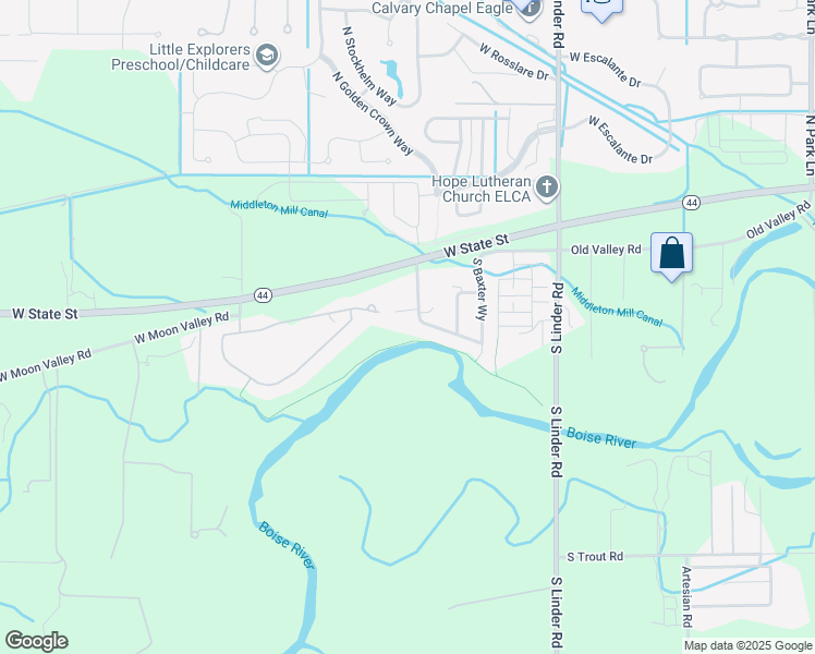 map of restaurants, bars, coffee shops, grocery stores, and more near 5335 West State Street in Eagle