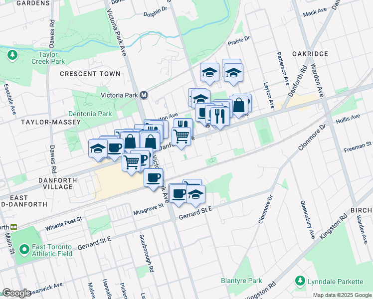 map of restaurants, bars, coffee shops, grocery stores, and more near 7 Sneath Avenue in Toronto