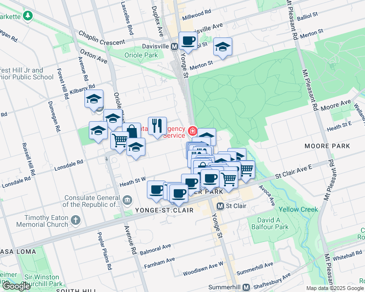 map of restaurants, bars, coffee shops, grocery stores, and more near in Toronto