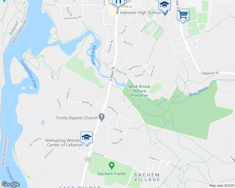 map of restaurants, bars, coffee shops, grocery stores, and more near 6 Mourlyn Road in Hanover