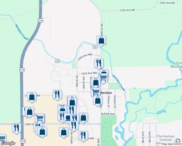 map of restaurants, bars, coffee shops, grocery stores, and more near 23rd Avenue Northwest in Austin