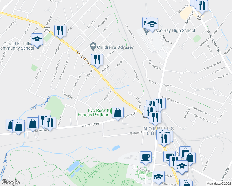 map of restaurants, bars, coffee shops, grocery stores, and more near 716 Stevens Avenue in Portland