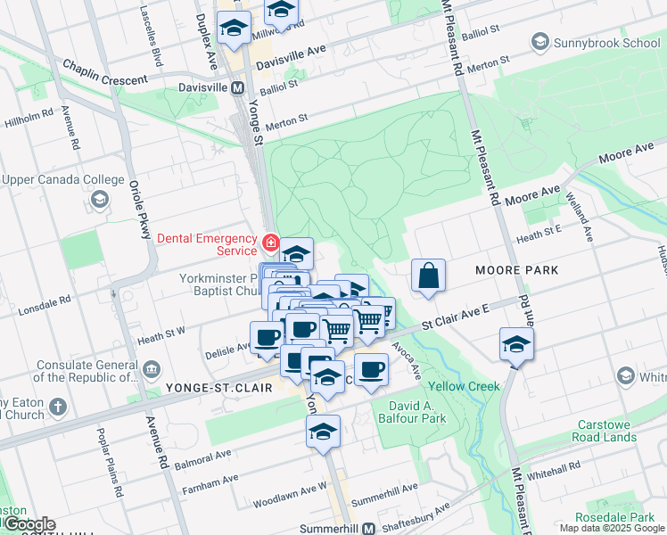 map of restaurants, bars, coffee shops, grocery stores, and more near in Toronto