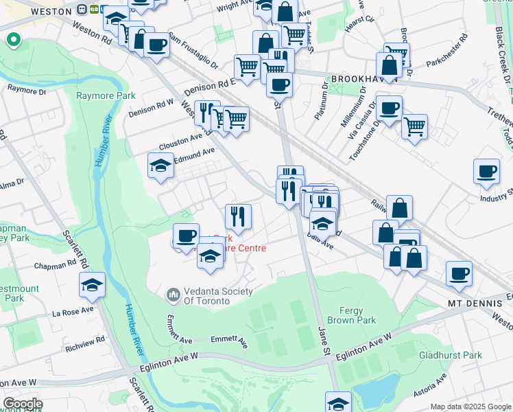 map of restaurants, bars, coffee shops, grocery stores, and more near in Toronto