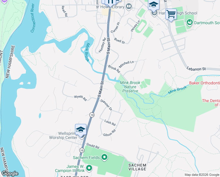 map of restaurants, bars, coffee shops, grocery stores, and more near 6 Mourlyn Road in Hanover