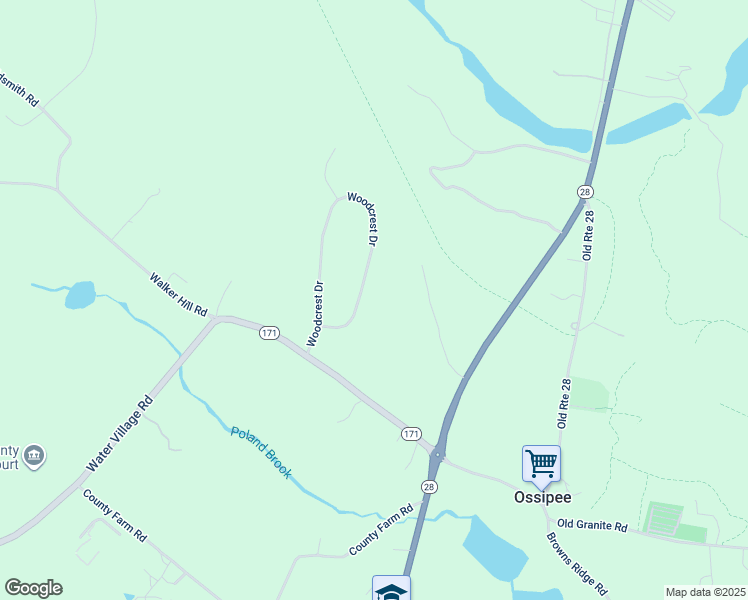 map of restaurants, bars, coffee shops, grocery stores, and more near 12 Woodcrest Drive in Ossipee