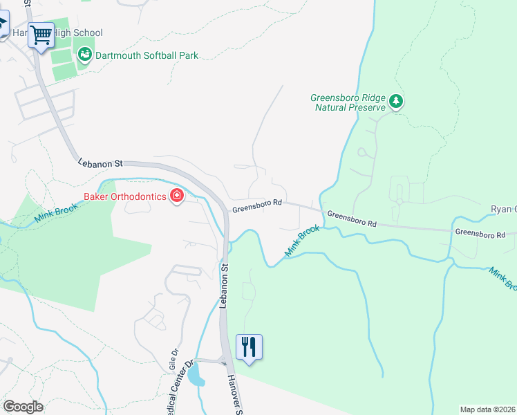 map of restaurants, bars, coffee shops, grocery stores, and more near 19 Gibson Road in Hanover