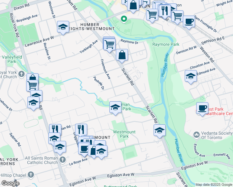 map of restaurants, bars, coffee shops, grocery stores, and more near in Toronto