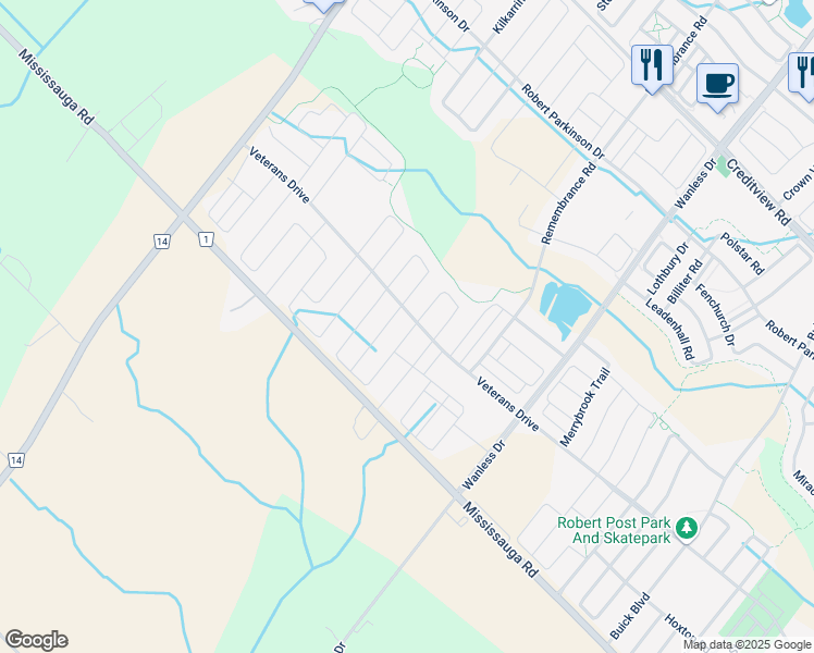 map of restaurants, bars, coffee shops, grocery stores, and more near in Brampton