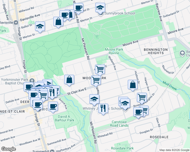 map of restaurants, bars, coffee shops, grocery stores, and more near in Toronto