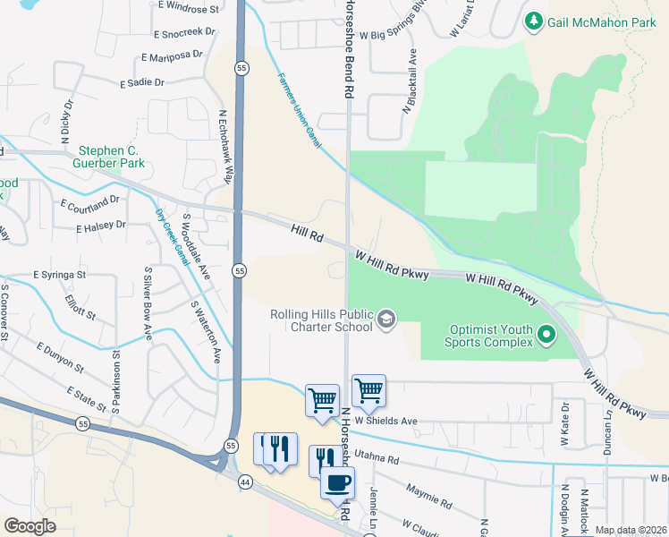 map of restaurants, bars, coffee shops, grocery stores, and more near 9605 N Horseshoe Bend Rd in Eagle
