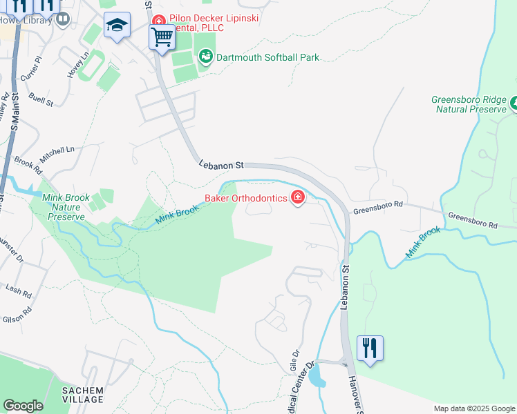 map of restaurants, bars, coffee shops, grocery stores, and more near 32 Buck Road in Hanover