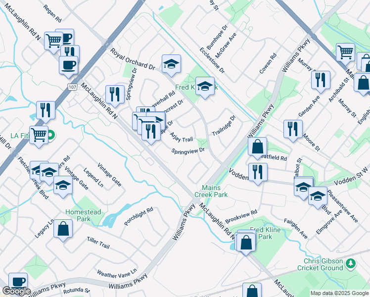 map of restaurants, bars, coffee shops, grocery stores, and more near in Brampton