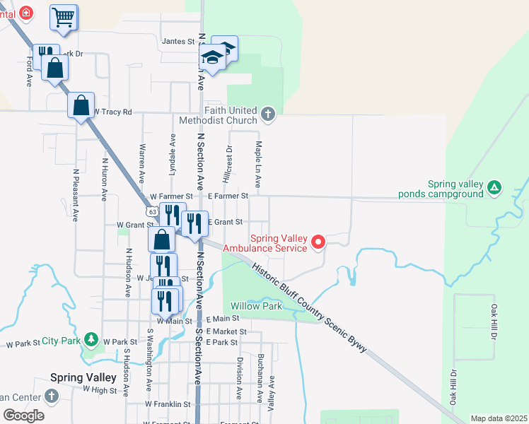 map of restaurants, bars, coffee shops, grocery stores, and more near 412 East Avenue in Spring Valley
