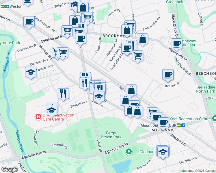map of restaurants, bars, coffee shops, grocery stores, and more near 44 Mahoney Avenue in Toronto