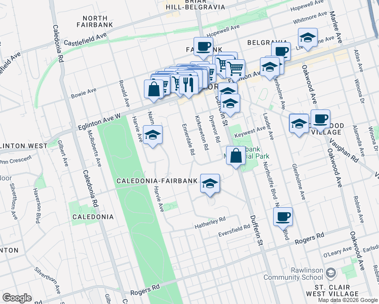 map of restaurants, bars, coffee shops, grocery stores, and more near in Toronto