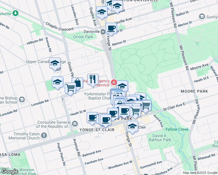 map of restaurants, bars, coffee shops, grocery stores, and more near in Toronto