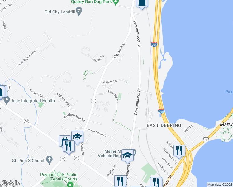 map of restaurants, bars, coffee shops, grocery stores, and more near 10 Sanctuary Lane in Portland