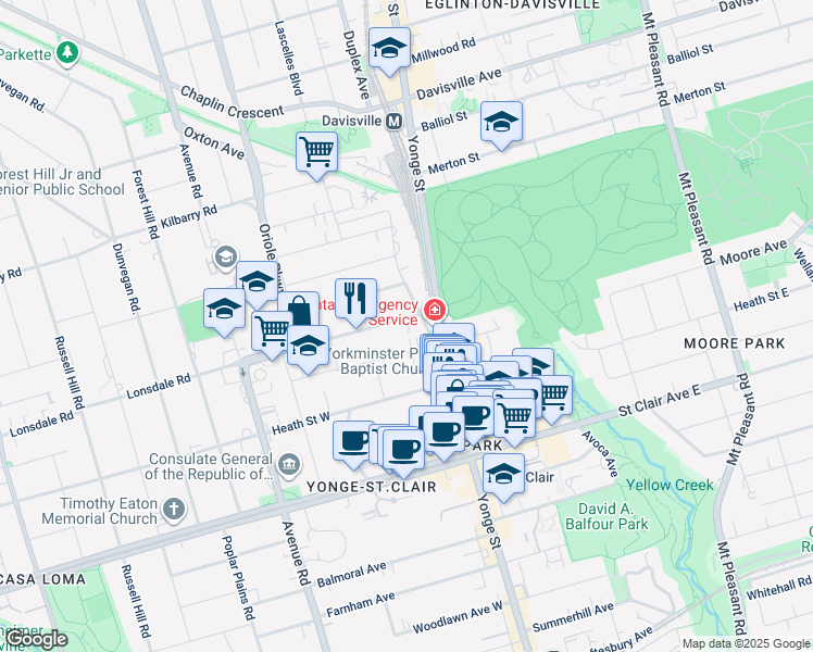 map of restaurants, bars, coffee shops, grocery stores, and more near in Toronto