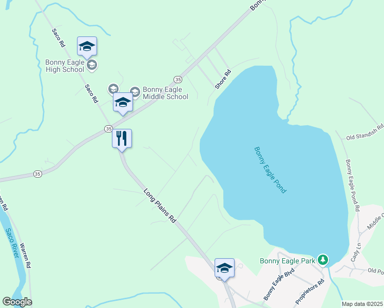 map of restaurants, bars, coffee shops, grocery stores, and more near 55 Lowell Road in Buxton