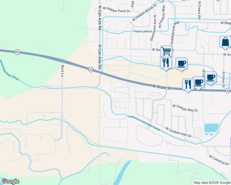 map of restaurants, bars, coffee shops, grocery stores, and more near 12675 West State Street in Star