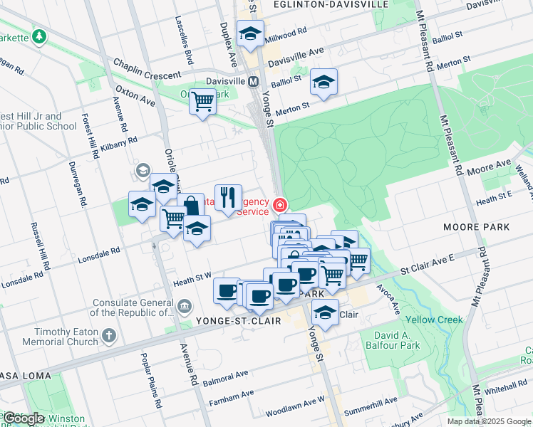 map of restaurants, bars, coffee shops, grocery stores, and more near in Toronto