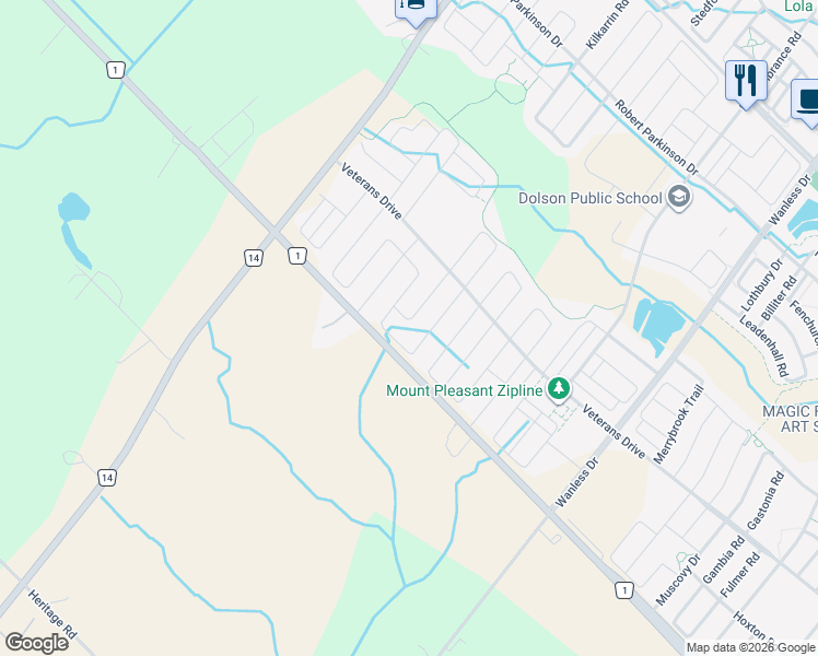 map of restaurants, bars, coffee shops, grocery stores, and more near 35 Emerald Coast Trail in Brampton