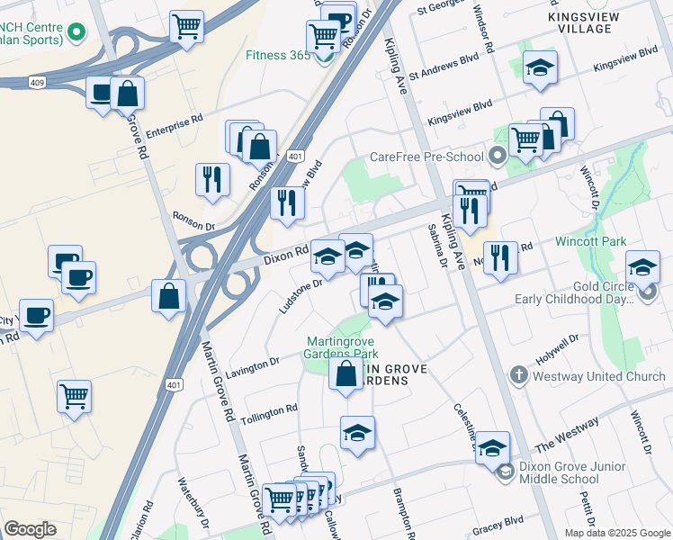 map of restaurants, bars, coffee shops, grocery stores, and more near 62 Ludstone Drive in Toronto