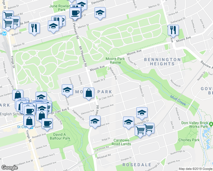 map of restaurants, bars, coffee shops, grocery stores, and more near in Toronto