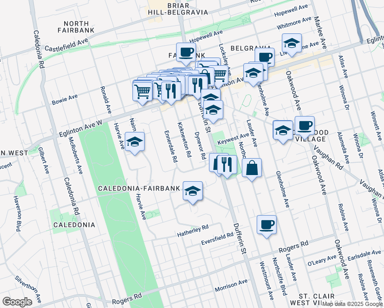 map of restaurants, bars, coffee shops, grocery stores, and more near in Toronto