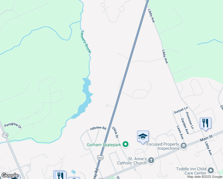 map of restaurants, bars, coffee shops, grocery stores, and more near 126 Gray Road in Gorham