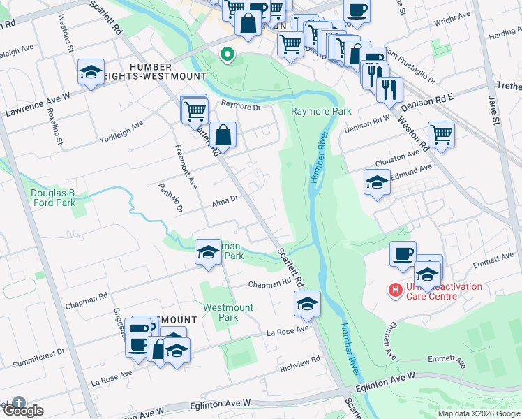 map of restaurants, bars, coffee shops, grocery stores, and more near in Toronto