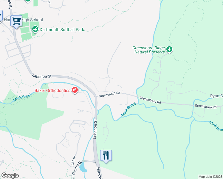 map of restaurants, bars, coffee shops, grocery stores, and more near 19 Gibson Road in Hanover