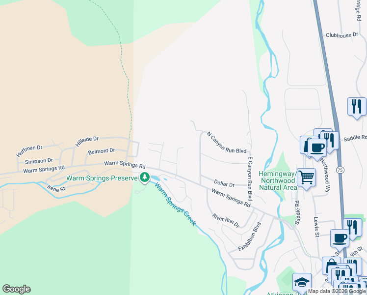 map of restaurants, bars, coffee shops, grocery stores, and more near 204 Flower Drive in Ketchum