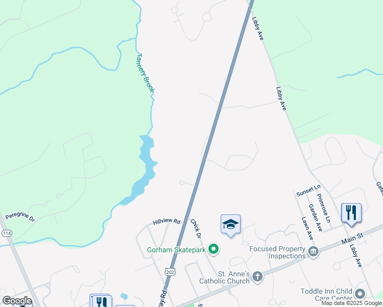 map of restaurants, bars, coffee shops, grocery stores, and more near 126 Gray Road in Gorham