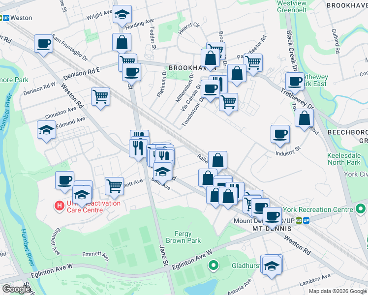 map of restaurants, bars, coffee shops, grocery stores, and more near 66 Mahoney Avenue in Toronto