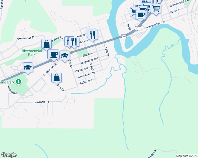 map of restaurants, bars, coffee shops, grocery stores, and more near 1964 Alder Avenue in Reedsport