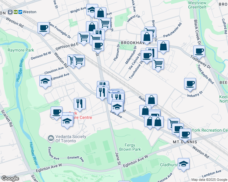 map of restaurants, bars, coffee shops, grocery stores, and more near in Toronto