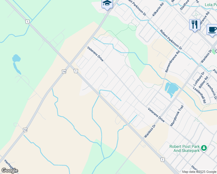map of restaurants, bars, coffee shops, grocery stores, and more near 35 Emerald Coast Trail in Brampton