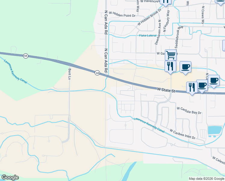 map of restaurants, bars, coffee shops, grocery stores, and more near 12675 West State Street in Star