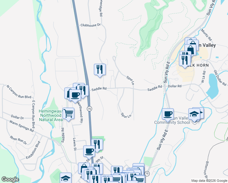 map of restaurants, bars, coffee shops, grocery stores, and more near in Ketchum