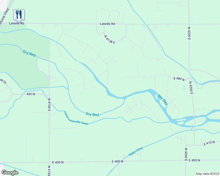 map of restaurants, bars, coffee shops, grocery stores, and more near 450 North 4108 East in Rigby