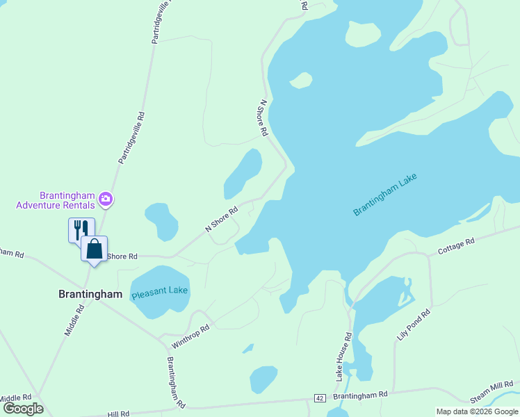 map of restaurants, bars, coffee shops, grocery stores, and more near 5502 North Shore Road in Brantingham