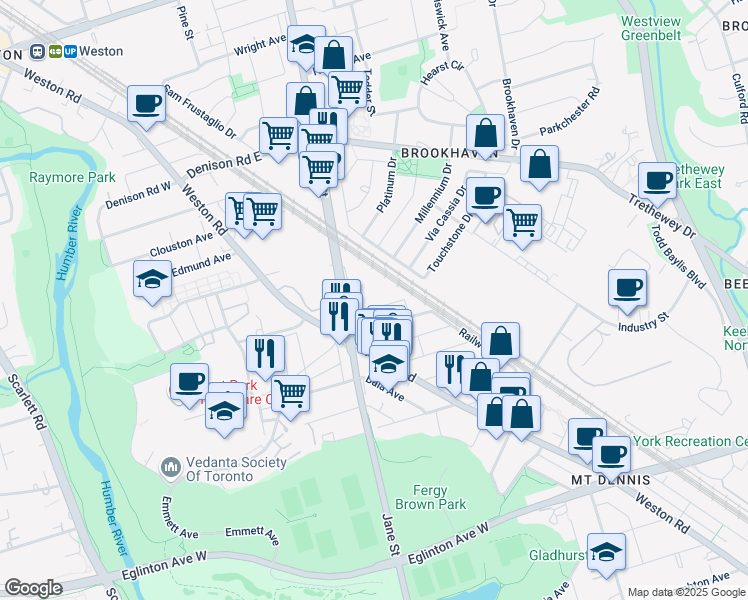 map of restaurants, bars, coffee shops, grocery stores, and more near 18 Cobalt Street in Toronto
