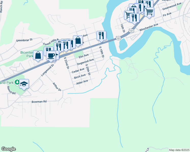 map of restaurants, bars, coffee shops, grocery stores, and more near 1964 Alder Avenue in Reedsport