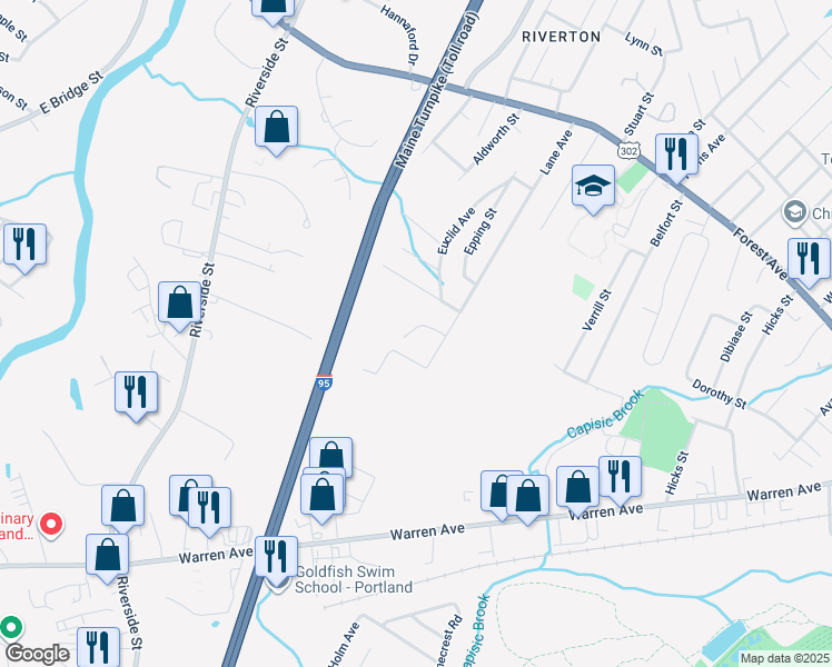 map of restaurants, bars, coffee shops, grocery stores, and more near 32 Jarita Court in Portland