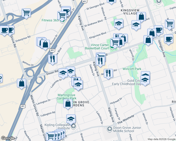 map of restaurants, bars, coffee shops, grocery stores, and more near 9 Breadner Drive in Toronto