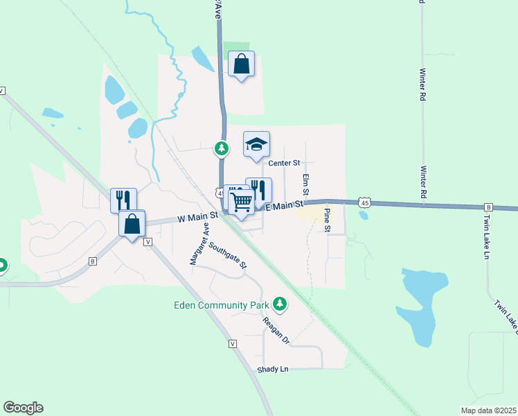 map of restaurants, bars, coffee shops, grocery stores, and more near U.S. 45 in Eden