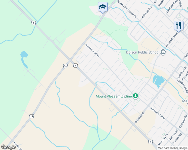map of restaurants, bars, coffee shops, grocery stores, and more near 9 Goderich Drive in Brampton
